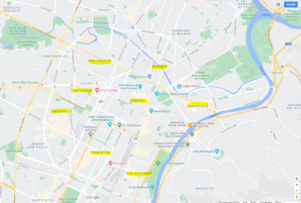 Dormir en Turin, mapa de los Barrios recomendados